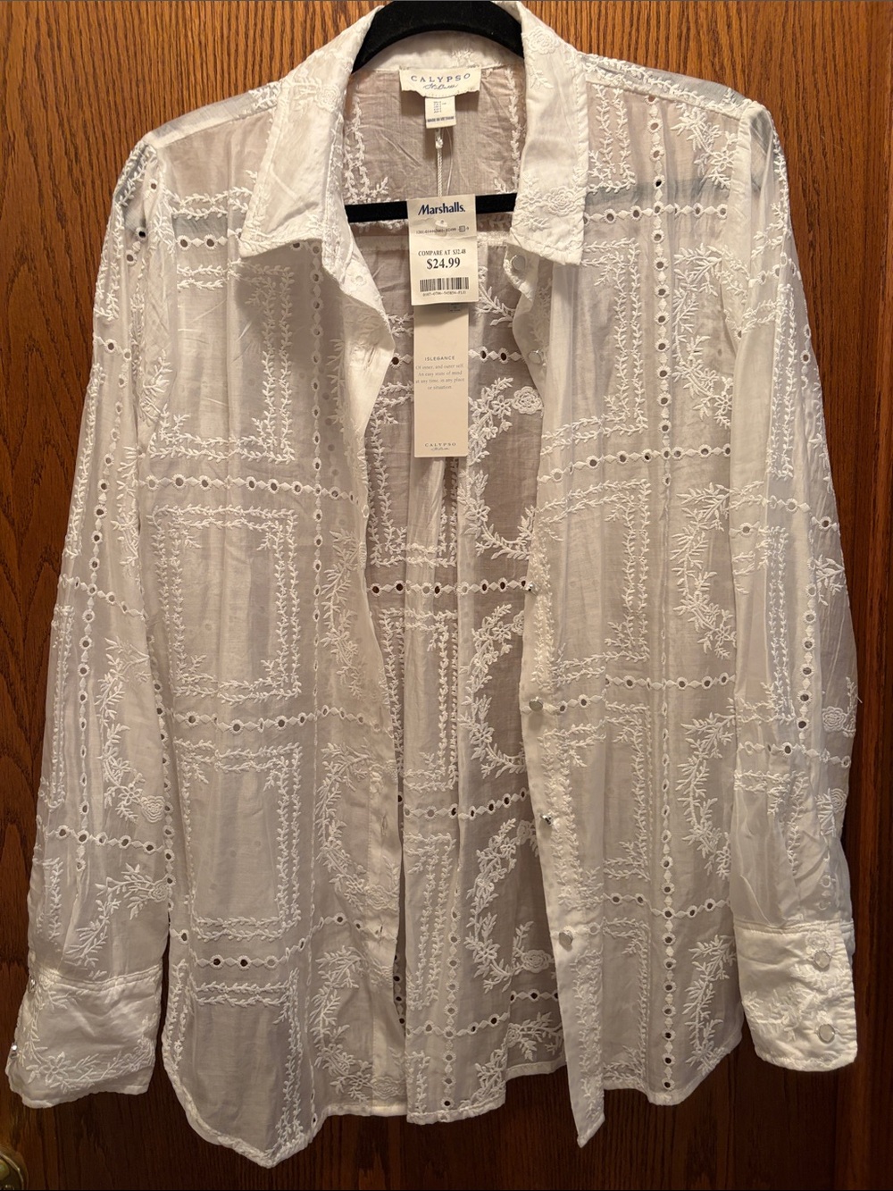 Calypso St. Barth White Eyelet Embroidered Button-Front Shirt